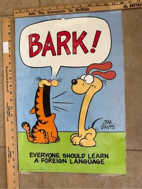 Garfield Poster by Jim Davis - Bright Blue & Lime Green Cartoon Print